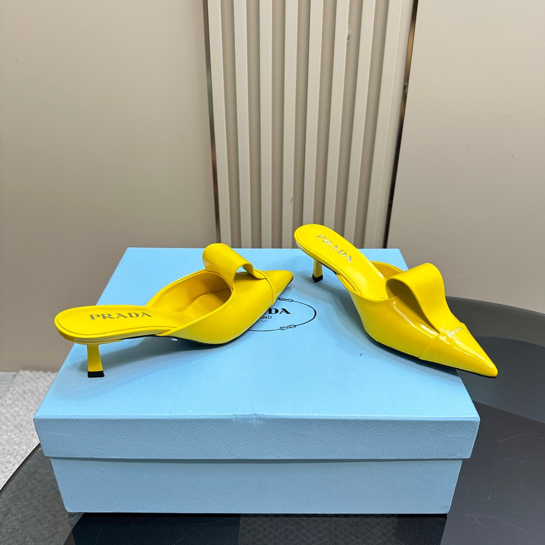2025 Women Prada Yellow Leather Mules