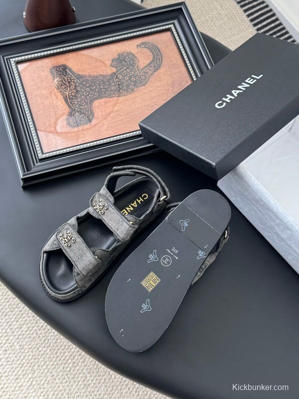 2025 Women Chanel Black Fabric Sandals LY00320