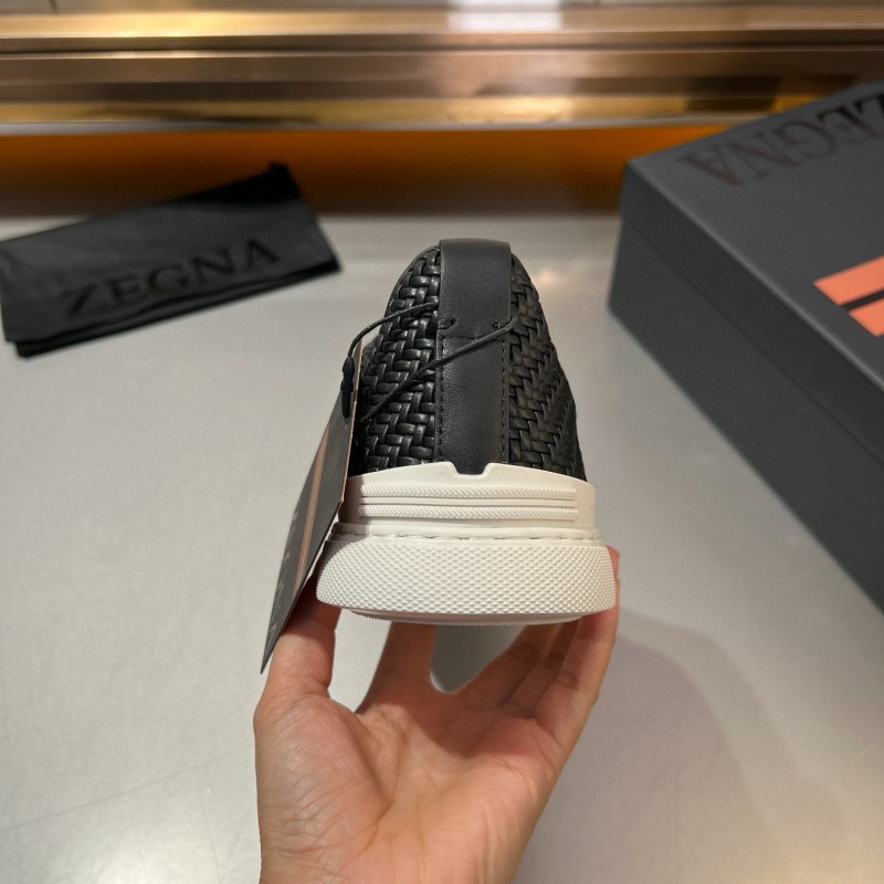 2024 Men Ermenegildo Zegna Black Smooth Calfskin Pelletessuta Sneakers Elastic Detail MJ00280