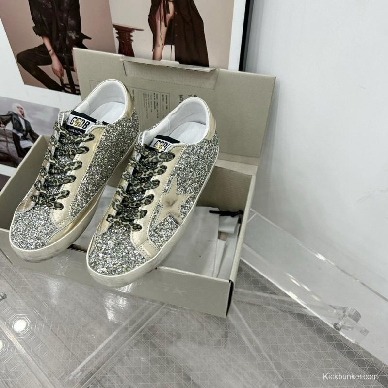 2025 Women GGDB Silver Glitter Leather Sneakers