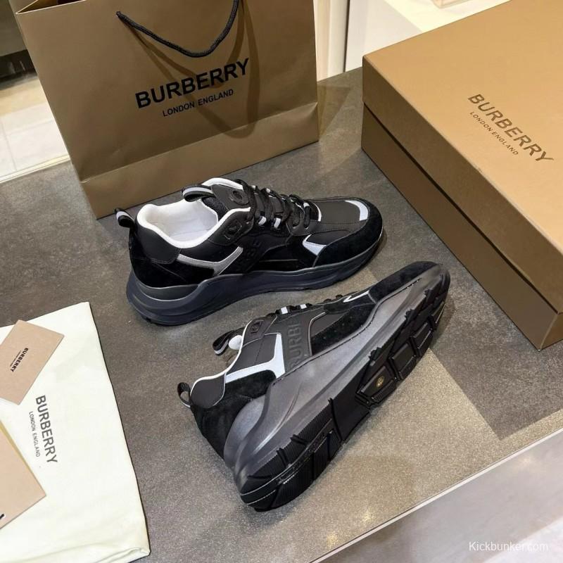 2025 Unisex Burberry Black White Leather Suede Sneakers MJ00380