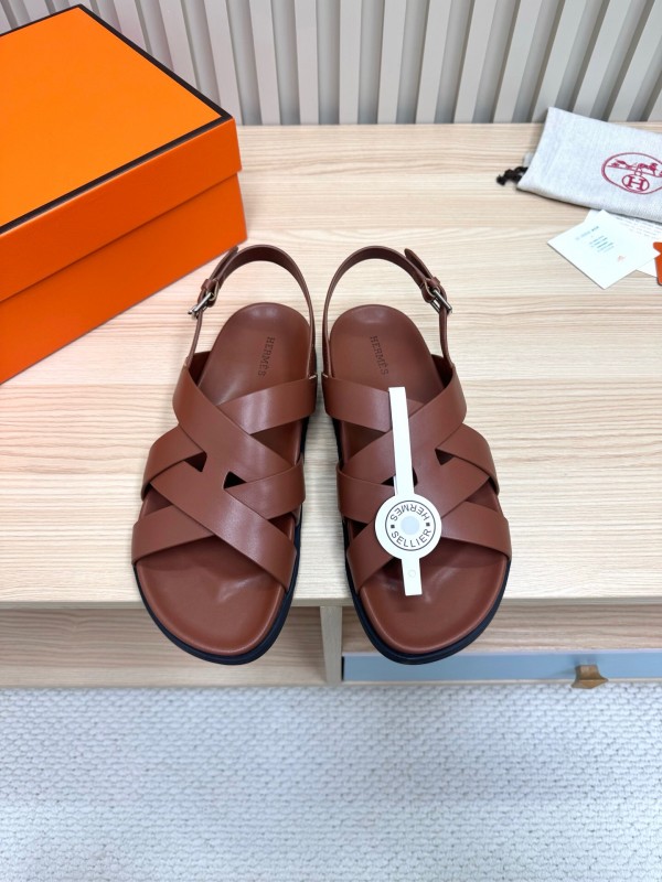 2025 Women Hermès Brown Leather Sandals LY00270