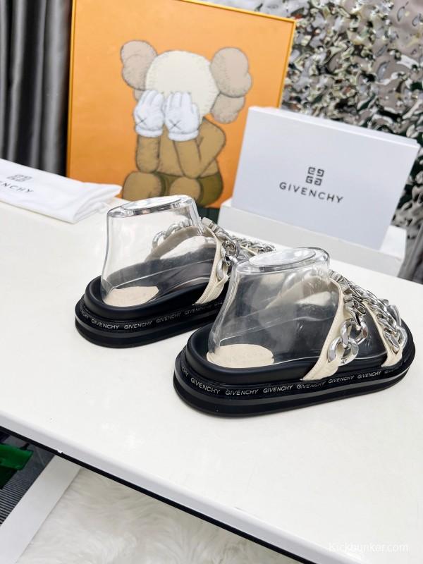 2025 Women Givenchy White Leather Sandals Chain Detail LY00250