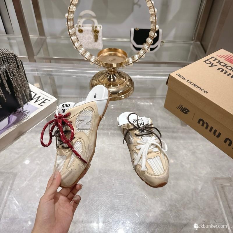 2025 Women Miu Miu Beige White Leather Sneakers