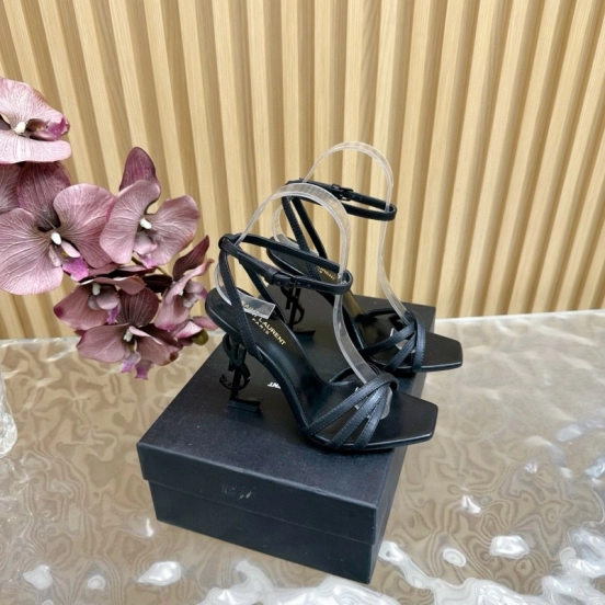 2025 Women Yves Saint Laurent Black Leather Sandals