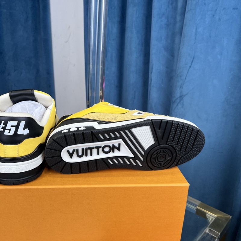 2025 Men Louis Vuitton Yellow Black Leather Suede Sneakers