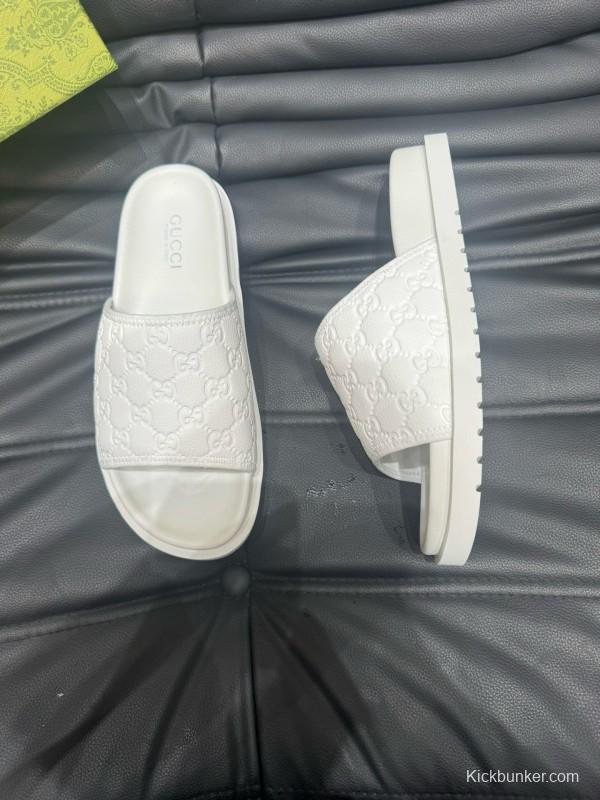 2024 GUCCI White Leather Slippers MJ00200