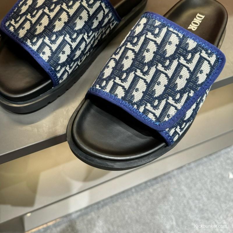 2024 Dior Blue White Fabric Slippers MJ00180