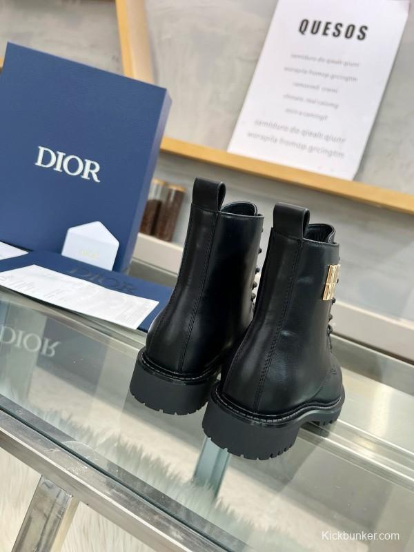 2024 Women Dior Black Leather Ankle Boots MJ00350