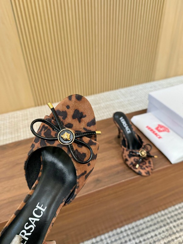 2025 Women VERSACE Leopard Print Leather Heels LY00210