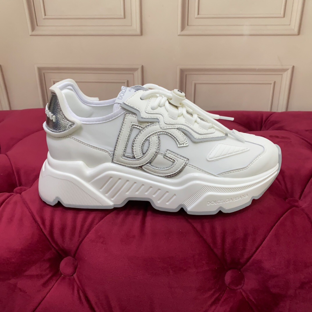 2025 Unisex Dolce & Gabbana White Grey Leather Lycra Sneakers DG Craft LY00330(F)/LY00340(M)