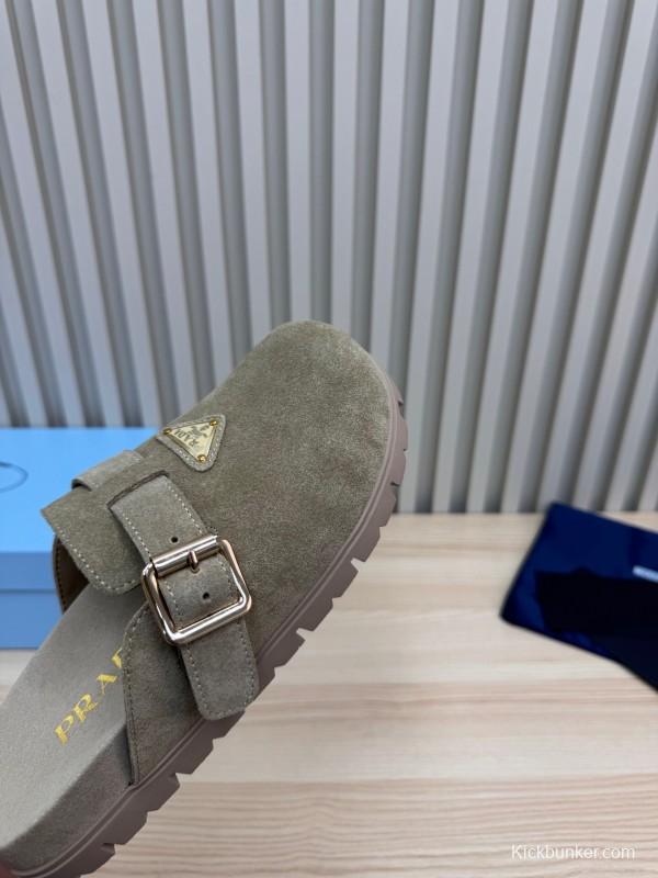 2025 Prada Grey Suede Slippers LY00280