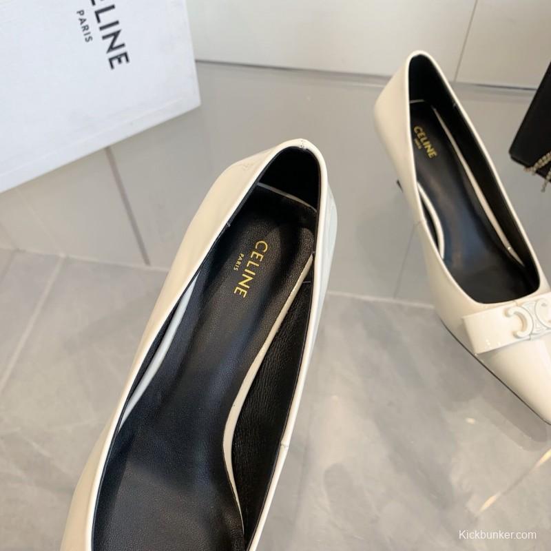 2025 Women Celine White Calfskin Pointed Toe Pumps KFY00330