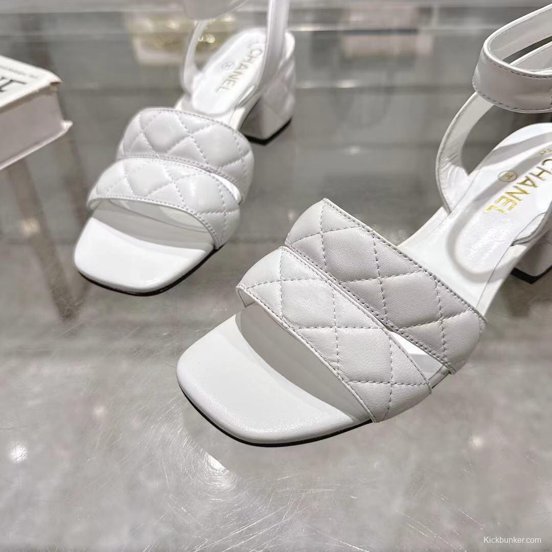 2025 Women Chanel White Leather Sandals LY00280