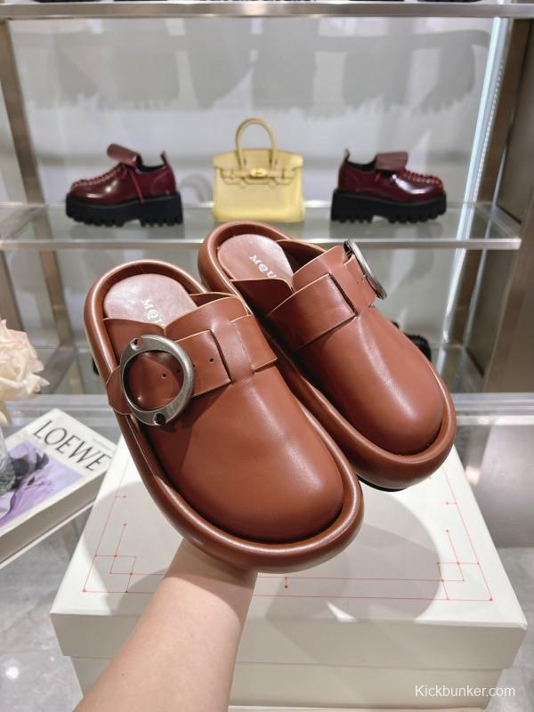 2025 Unisex Alexander McQueen Brown Leather Boken Toe Mule Flexion KFY00300