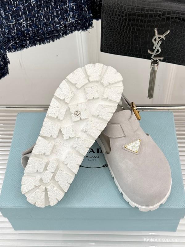 2025 Women Prada Grey Suede Casual Shoes