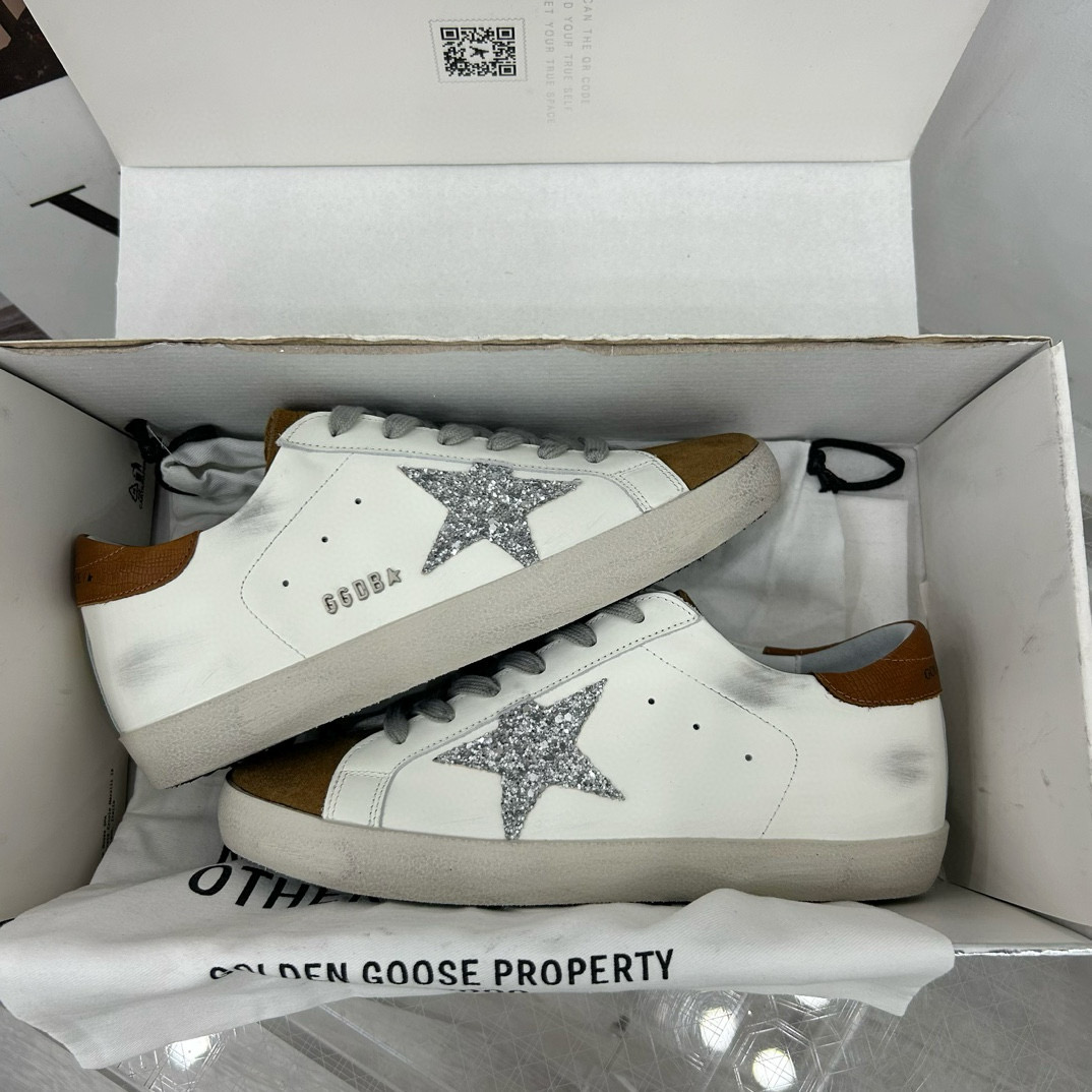 2025 Women GGDB White Silver Leather Sneakers