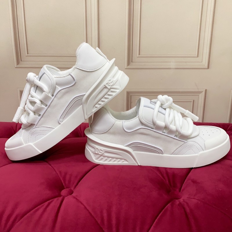 2025 Unisex Dolce & Gabbana White Leather Mesh Sneakers