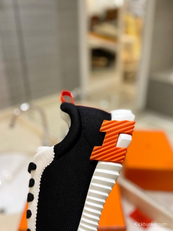 2024 Unisex Hermès black white leather mesh sneakers