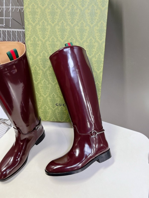 2024 Women Gucci Burgundy Leather Boots