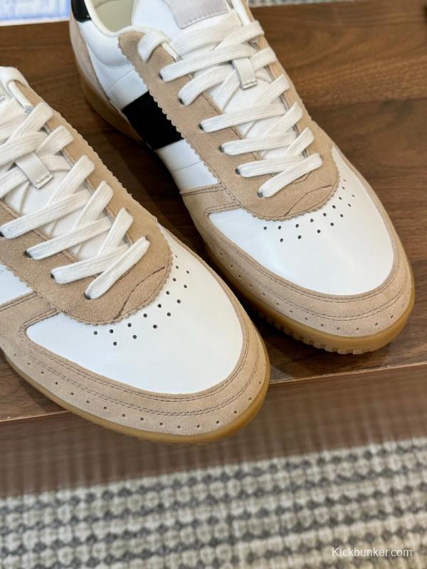 2025 Unisex TOM FORD White Black Beige Leather Suede Sneakers LY00360