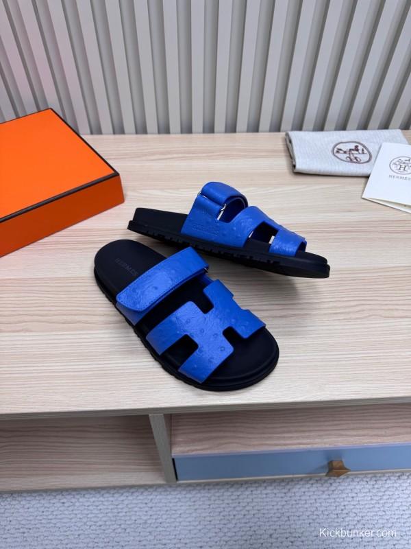 2025 Slippers Hermès Blue Leather Slippers