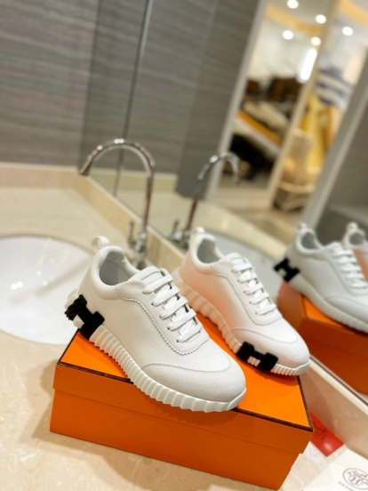 2024 Unisex Hermès White Imported Kipskin Silk Leather Casual Sneakers MJ00320