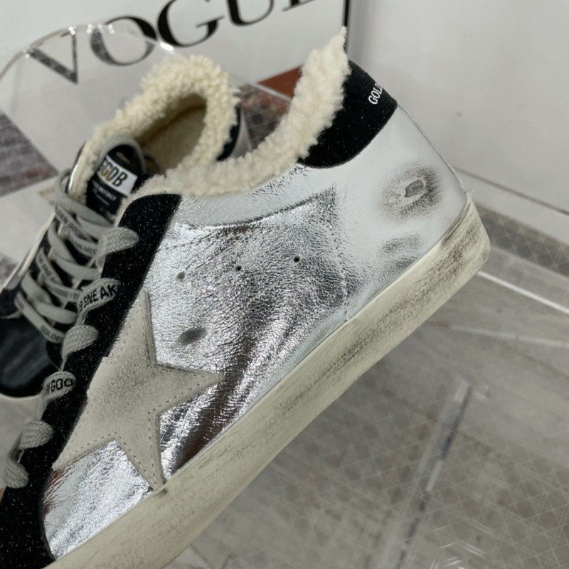 2025 Women GGDB Silver Black Leather Shearling Sneaker