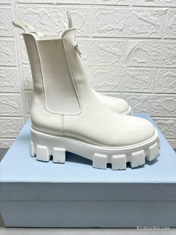 2024 Women Prada White Leather Boots MJ00380