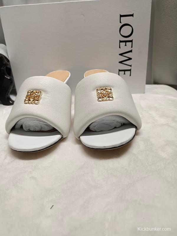 2025 Women Loewe White Leather Slide Heels LY00270