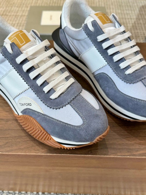 2025 Unisex TOM FORD Blue White Grey Leather Suede Sneakers LY00360(F)/LY00370(M)