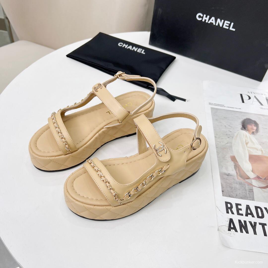 2025 Women Chanel Beige Leather Sandals LY00260