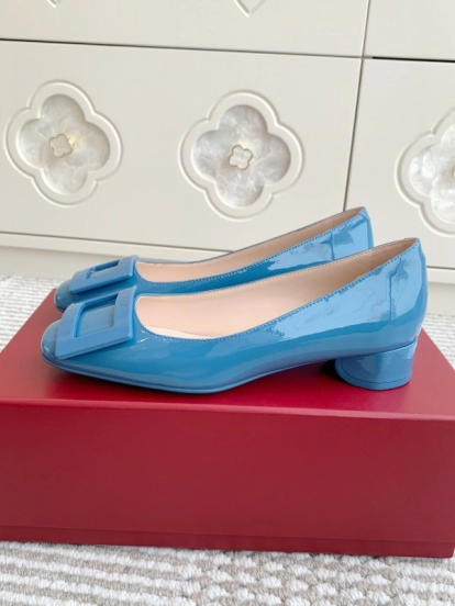 2025 Women Roger Vivier Blue Patent Leather Ballet Flat Square Buckle KFY00310