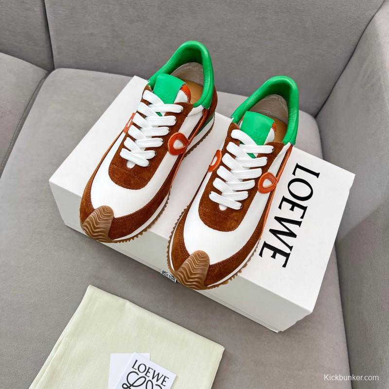2025 Unisex Loewe Brown White Orange Green Leather Suede Sneakers LY00270