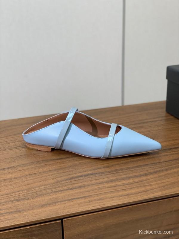 2025 Women Malone Souliers Light Blue Leather Flat Mule