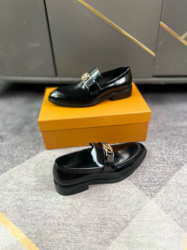2024 Men Louis Vuitton Black Leather Dress Shoes MJ00290
