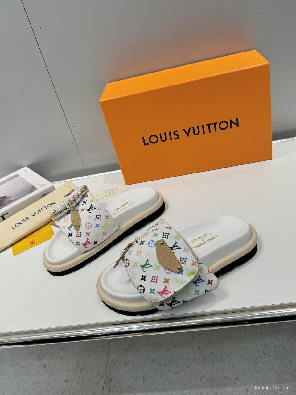 2025 Slippers Louis Vuitton White Multicolor Canvas Slippers