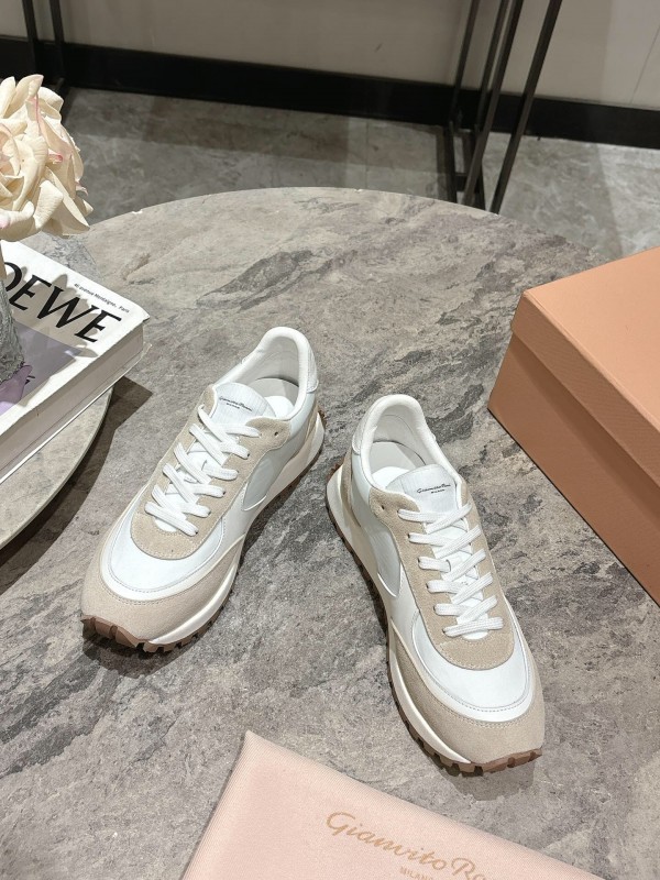 2025 Women Hermès White Beige Leather Mesh Sneakers