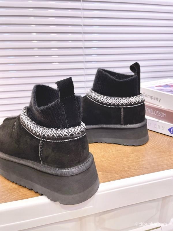 2024 Women UGG Black Suede Knit Sock Snow Boots MJ00230