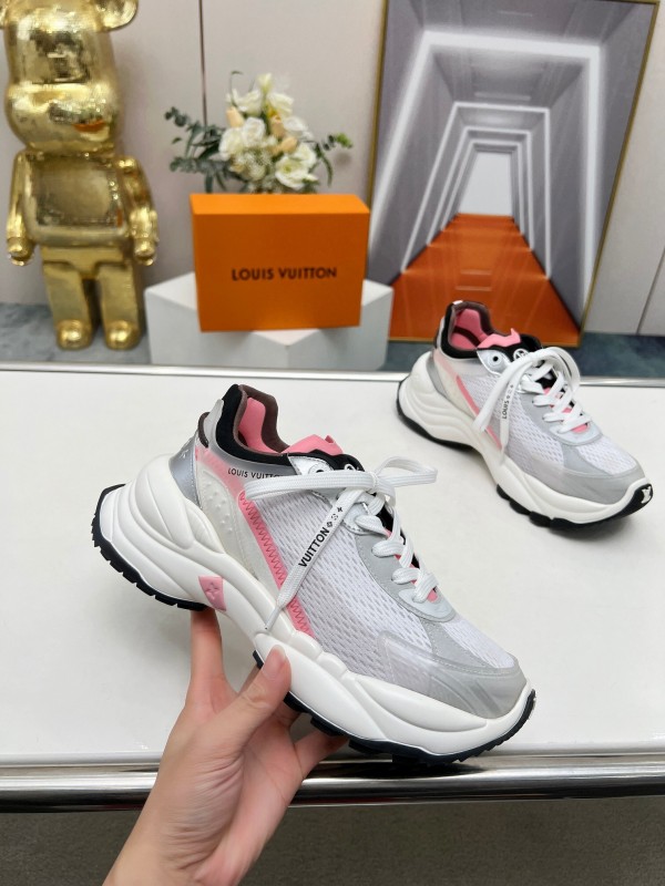 2025 Unisex Louis Vuitton White Pink Mesh Leather Sneakers Monogram LY00340