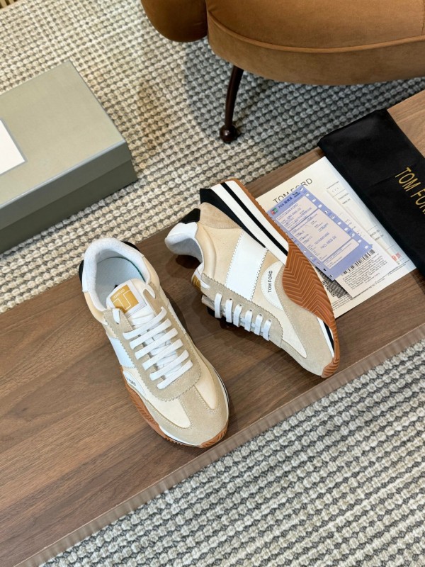 2025 Unisex TOM FORD Beige White Black Suede Leather Sneakers LY00360(F)/LY00370(M)