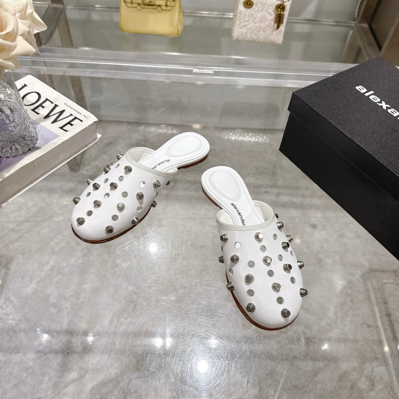 2025 Slippers Alexander Wang White Leather Studded LY00310