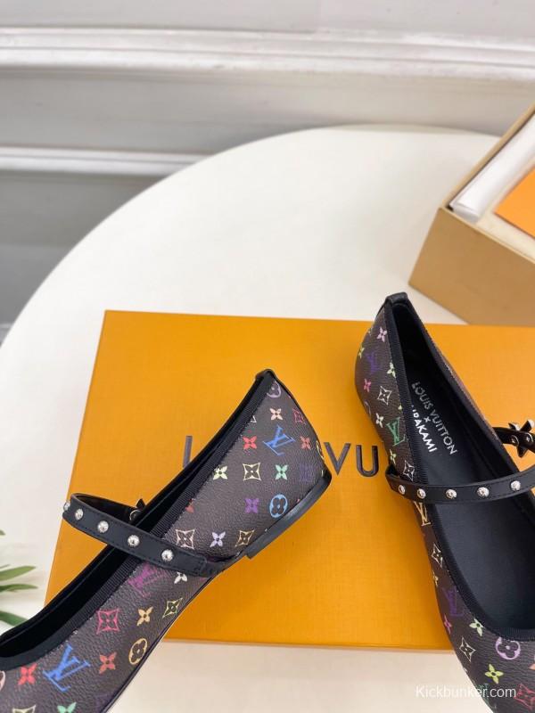 2025 Women Louis Vuitton Multicolor Leather Ballet Flats KFY00300