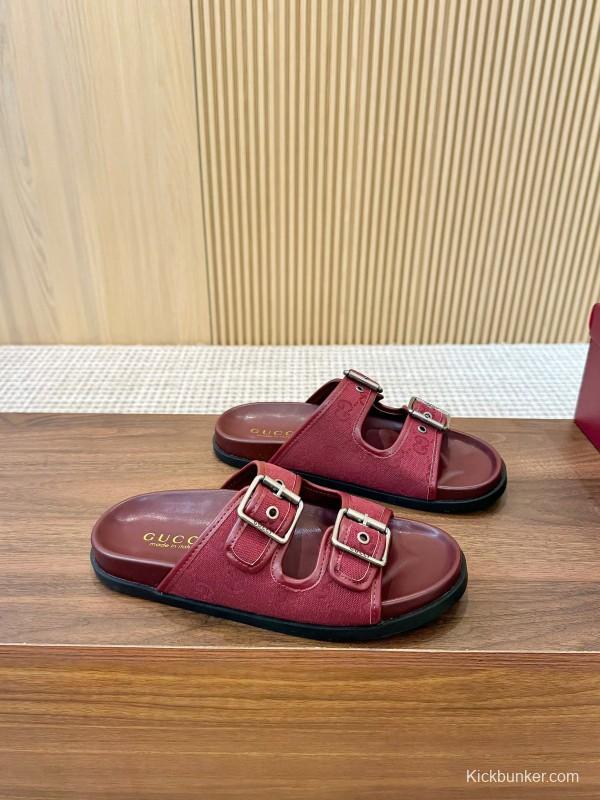 2025 Women Gucci Red Leather Sandals LY00240
