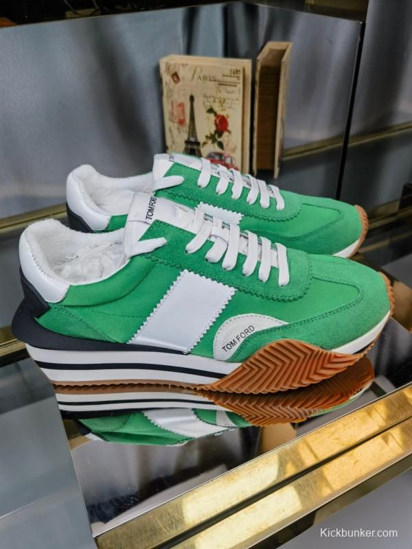 2025 Unisex TOM FORD Green White Suede Leather Sneakers LY00360(F)/LY00370(M)