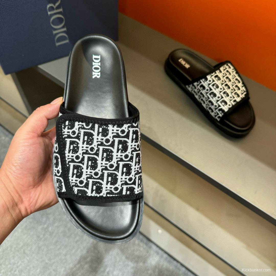 2024 Slippers Dior Black White Canvas Slippers MJ00180