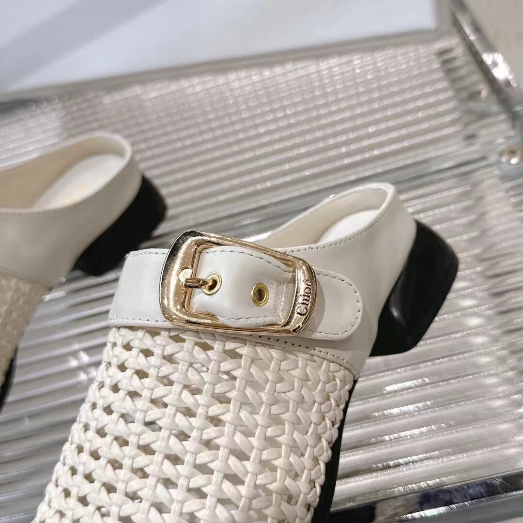 2025 Women Chloé White Fabric Slippers