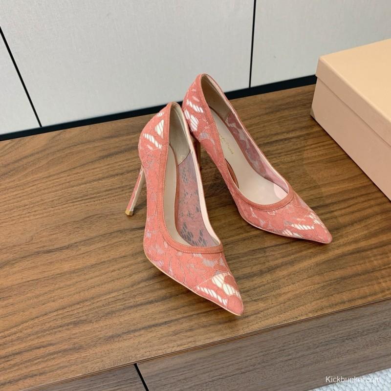 2025 Women Gianvito Rossi Pink Lace Leather Pumps