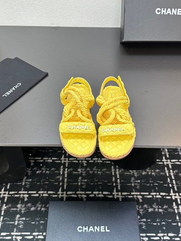 2025 Slippers Chanel Yellow Rope Cork Sole Sandals LY00260