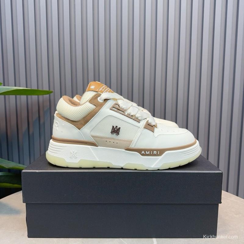 2024 Unisex Amiri White Beige Leather Mesh Sneakers MJ00360